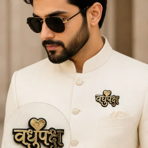 Vadhupaksh wedding brooch for sherwani bride side guest identification badge for Indian wedding functions