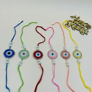 Multicolor Evil Eye Rakhi Set for Brother Handmade Designer Raksha Bandhan Thread