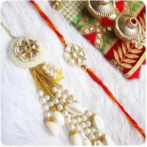Designer Raksha Bandhan Rakhi Set Featuring Kundan Rakhi and Lumba Rakhi