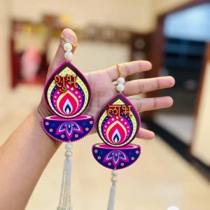 Colorful Shubh Labh Hanging Set for main door decoration, temple decor and Diwali festive decoration