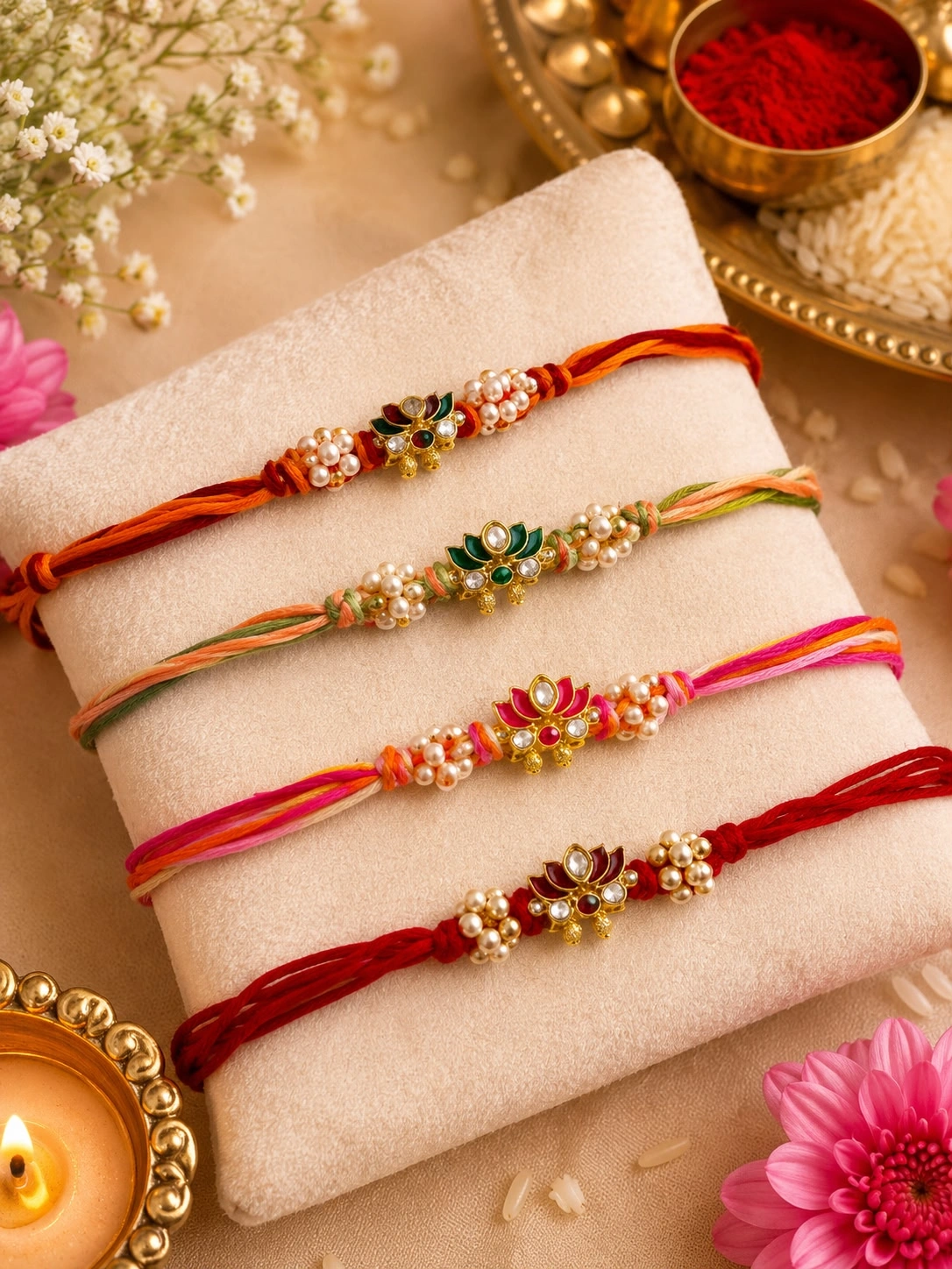 Lotus Design Rakhi for Brother Handmade Traditional Raksha Bandhan Rakhi Thread