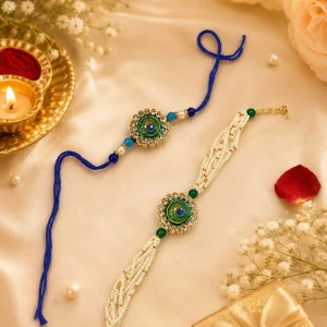 Couple Bracelet and Rakhi Set with Matching Adjustable Bracelets for Men and Women Raksha Bandhan Gift