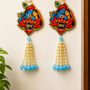 Radhe Krishna Shubh Labh Hanging Decorative Door and Wall Decor for Home Entrance