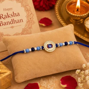 Blue Evil Eye Rakhi for Brother – Premium Designer Nazar Rakhi for Raksha Bandhan, Handmade Thread Rakhi Gift for Bhai