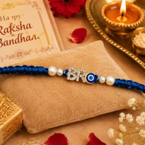 Blue Evil Eye Rakhi for Brother Premium Designer Raksha Bandhan Rakhi with Protective Nazar Charm and Decorative Beads