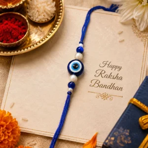 Evil Eye Rakhi for Brother with Blue Nazar Protection Charm for Raksha Bandhan Festival