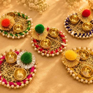 Traditional Haldi Kumkum Platter for Indian Wedding Ceremony, Festival Return Gift and Religious Pooja Decoration