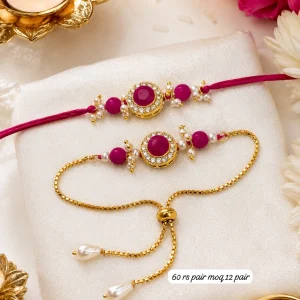 Premium Pink Stone Designer Adjustable Bracelet Rakhi Combo for Brother suitable for Raksha Bandhan celebration and festive gifting