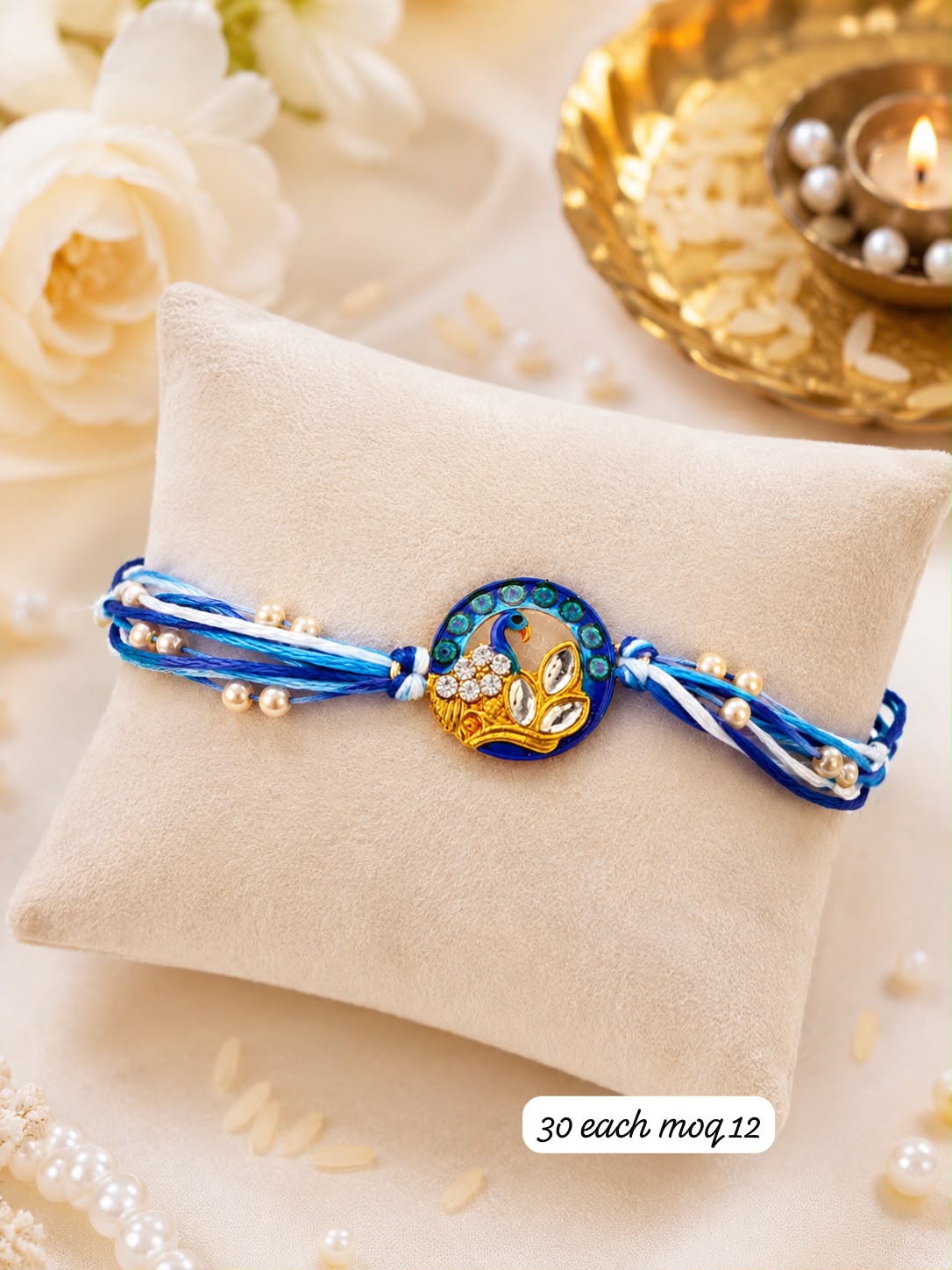 Luxury Blue Peacock Rakhi for Brother with premium designer thread for Raksha Bandhan celebration