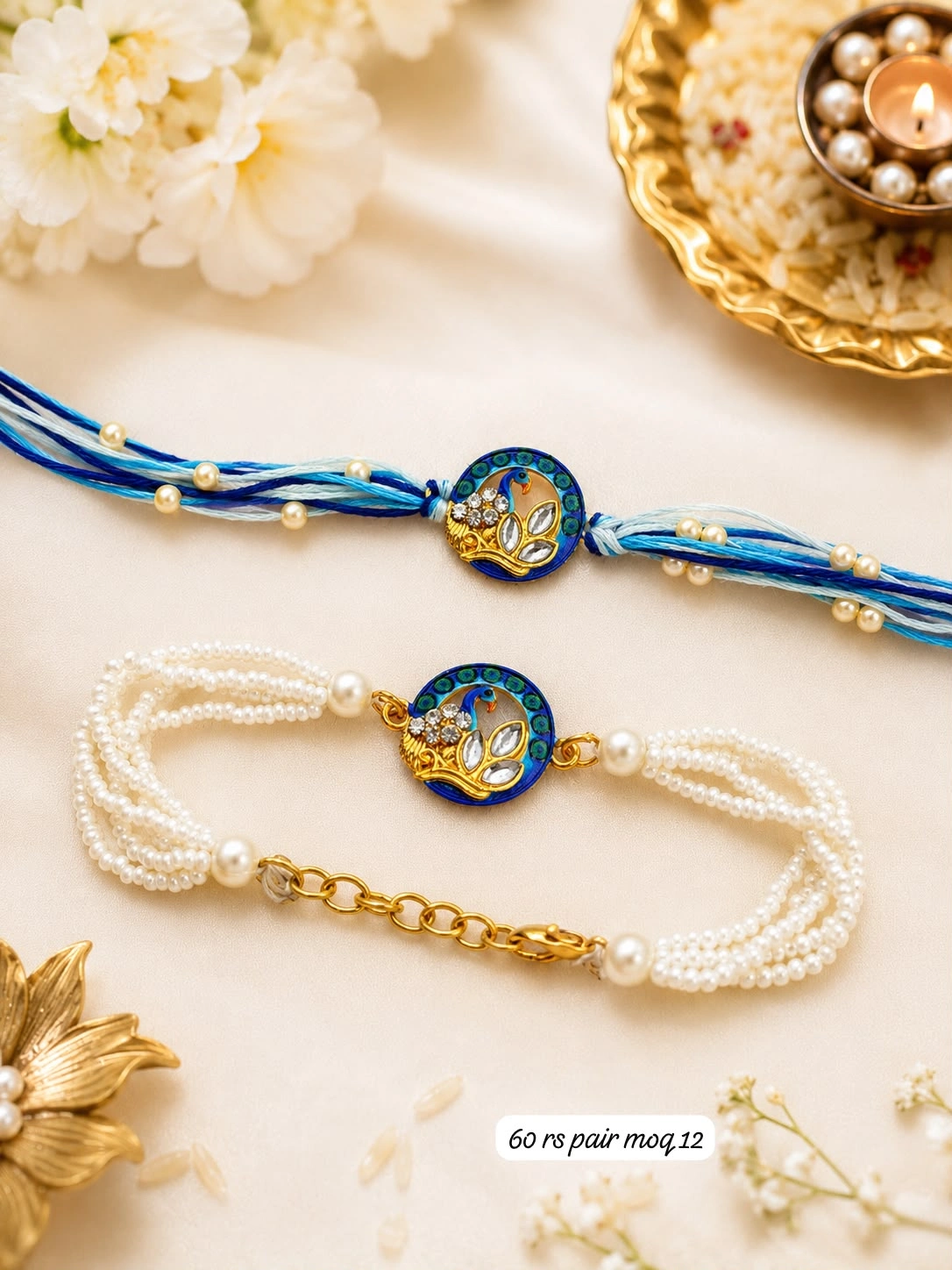 Royal Blue Peacock Rakhi and Bracelet Combo with premium designer thread for Raksha Bandhan brother gift