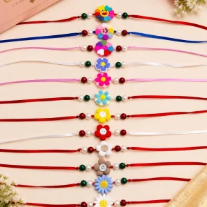 Cute Colorful Flower Handmade Rakhi for Brother with Premium Cotton Thread for Raksha Bandhan Festival