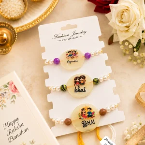 Cute handmade kids rakhi for brother with colorful cartoon design and soft cotton thread for Raksha Bandhan celebration.