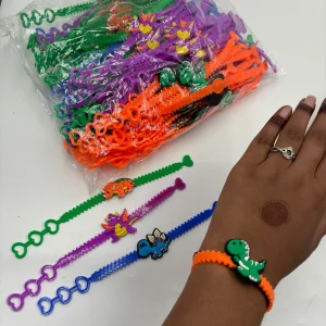 Cartoon Dinosaur Kids Rakhi made with soft adjustable silicone bracelet for little brother during Raksha Bandhan.