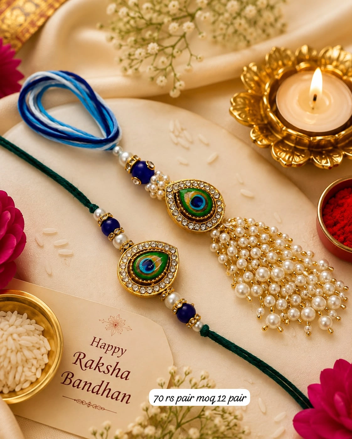 Premium Designer Rakhi and Lumba Pair for Bhai Bhabhi Raksha Bandhan Celebration