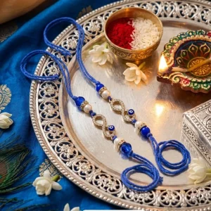 Premium Designer Evil Eye Rakhi with Blue Thread for Brother, Handmade Raksha Bandhan Rakhi Symbolizing Protection and Good Luck