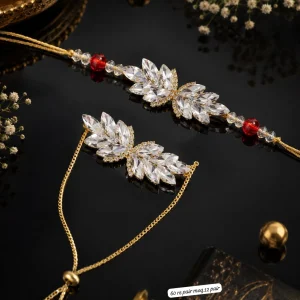 Designer Crystal Bhai Bhabhi Rakhi Set with Premium Bracelet Rakhi and Matching Rakhi for Raksha Bandhan Gift