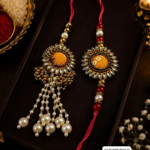 Traditional Designer Bhai Bhabhi Rakhi Pair with Luxury Lumba Rakhi for Raksha Bandhan Festival