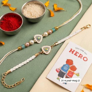 Designer Evil Eye Bhai Bhabhi Rakhi Pair with stylish bracelet and premium Lumba Rakhi for Raksha Bandhan gifting