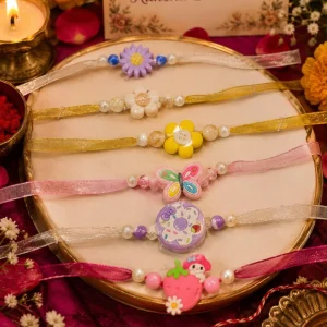 Kids Fancy Flower Butterfly Donut Strawberry Designer Rakhi Collection for Brother Raksha Bandhan Premium Colorful Handmade Rakhi