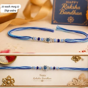 Premium Blue Evil Eye Hamsa Hand Rakhi for Brother with Designer Raksha Bandhan Thread