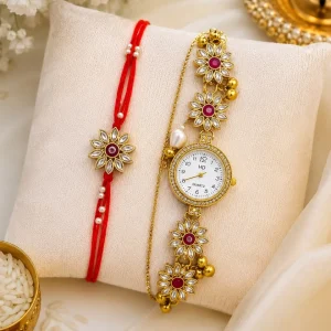 Premium Luxury Designer Rakhi with Stylish Designer Watch Pair for Brother, Raksha Bandhan Gift Combo