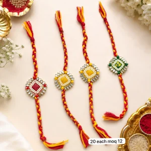 Elegant Square Designer Kundan Rakhi for Brother with Premium Traditional Raksha Bandhan Thread