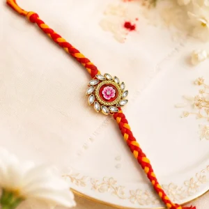Premium Elegant Floral Kundan Rakhi for Brother with traditional designer thread for Raksha Bandhan celebration.