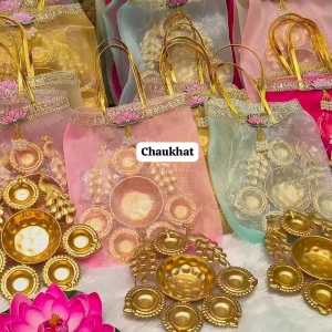 Premium Decorative Urli with Elegant Organza Potli Gift Set for Festive Return Gifts, Wedding Gifts, Diwali Decoration and Home Décor