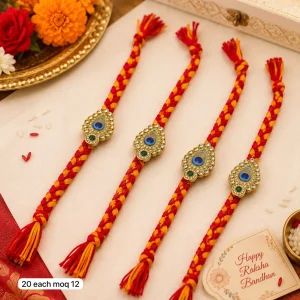 Elegant Peacock Motif Rakhi for Brother with premium decorative centerpiece and traditional festive thread for Raksha Bandhan.