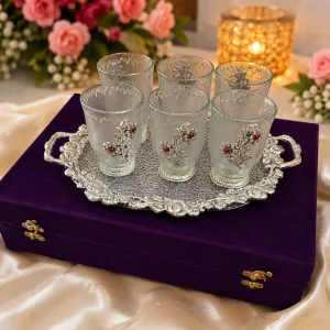 Premium German Silver tea glass set with serving tray