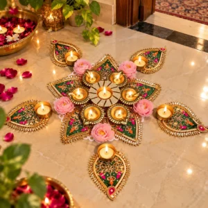 Decorative Rangoli Set with Tealight Holders for Pooja