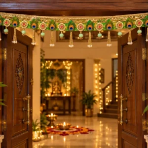 Designer peacock feather banderwal toran for Diwali, pooja, wedding and home entrance decoration