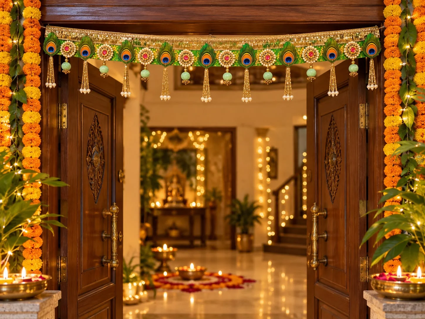 Designer peacock feather banderwal toran for Diwali, pooja, wedding and home entrance decoration