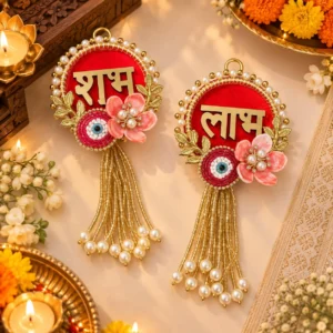 Shubh Labh Evil Eye Pearl Hanging Pair for Diwali Decoration