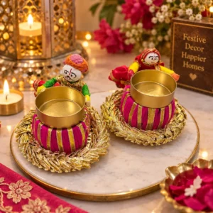 Designer Rajasthani couple tealight holder pair for Diwali, pooja and traditional festive home decor