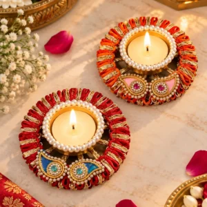 Designer pearl tealight candle holder for Diwali decoration and festive home deco