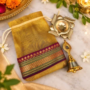 Designer Swastik Diya and Bell Potli Set for Diwali Pooja Gift and Festive Return Gift