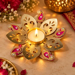 Designer metal tealight candle holder for Diwali home decoration and festive decor