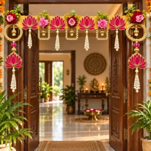 Designer Lotus Bandhanwar with Pearl Toran and Tassels for Diwali Door Decoration