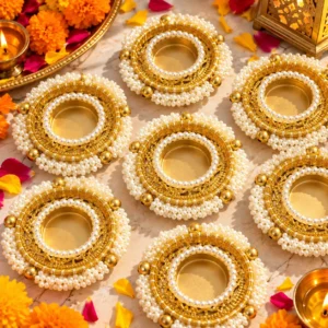 Decorative pearl tea light candle holder for Diwali and festive home decor