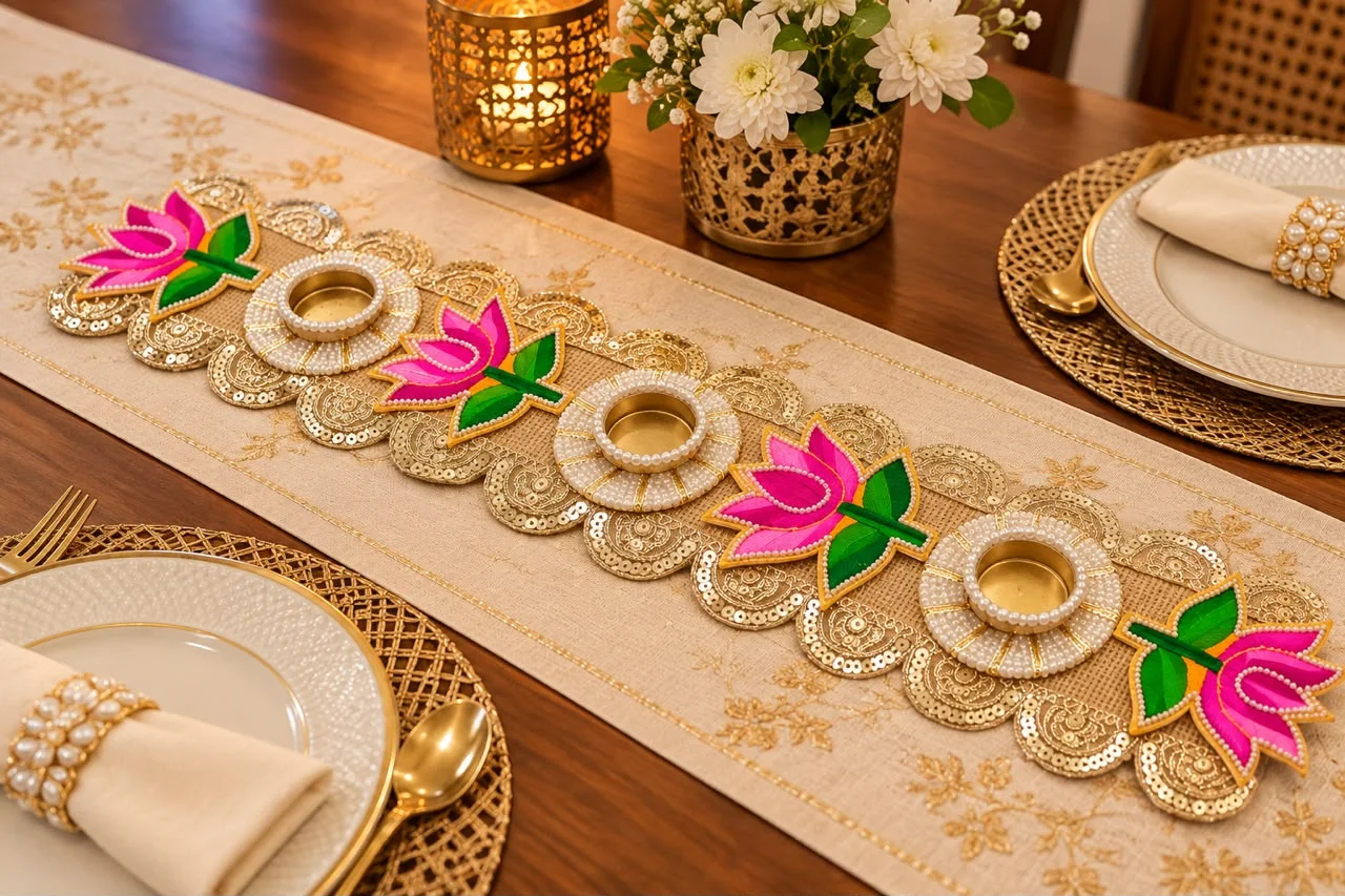 22 inch lotus table runner for dining table festive home decor