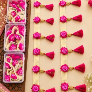 Shop a designer pink rose pearl banderwal for main door decoration, festive entrances, Diwali decor and wedding celebrations.