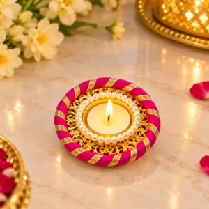 Multicolor designer tea light holder with pearl work for Diwali decoration