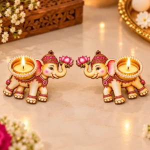 Designer elephant pair tea light holder for Diwali home decoration