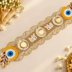 Designer Evil Eye Table Runner with Tea Light Holders for Home Decor