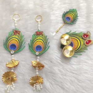 Peacock Feather Shubh Labh Hanging and Roli Chawal Chopda Set
