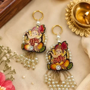 Designer Ganesh Ji Shubh Labh Wall Hanging Pair with Pearl Work