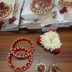 Designer Red Bangles with Floral Gajra and Matching Earrings Set
