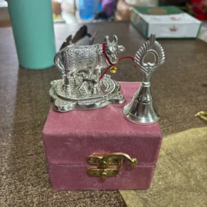 Traditional German Silver Cow and Bell in Velvet Box for Festive Gifting
