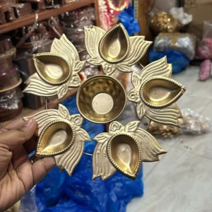 Designer Golden Lotus Urli Diya Holder for Diwali Decoratio